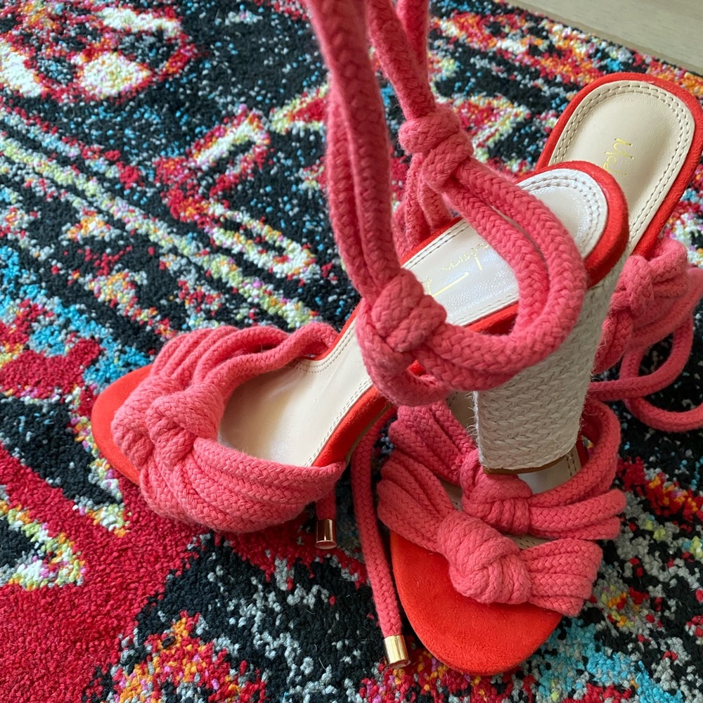 NWOT Coral Rope And Woven Heeled Sandals